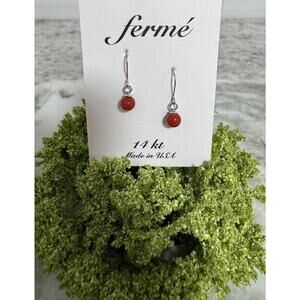 NWT 14k Gold Delicate Coral Ball Dangle Earrings